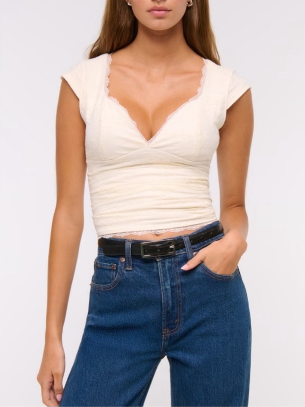 The A&F Zoe Bra-Free Lace Top Cream